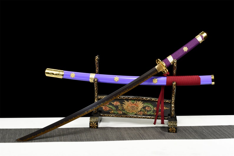 Purple Anime Sword,One Piece,Anime Cosplay,Japanese Samurai Sword,Real Handmade anime Katana,High-carbon steel,Full Tang image 9