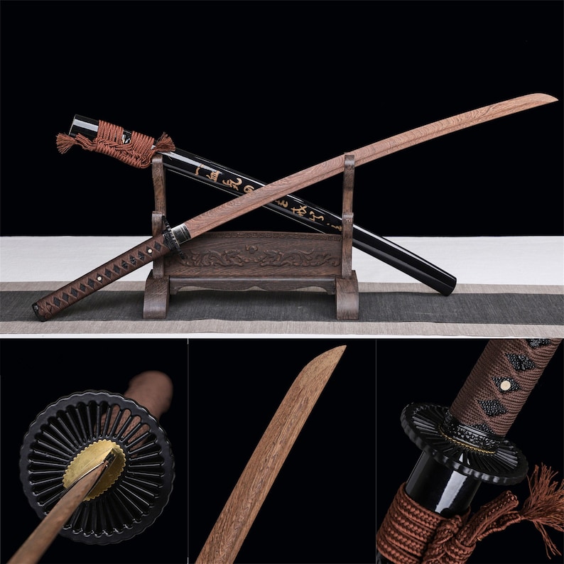 Courage Katana,Wooden Katana,Japanese Samurai Sword,Handmade Wooden Sword,Training Sword,Rosewood blade/Bamboo Blade 