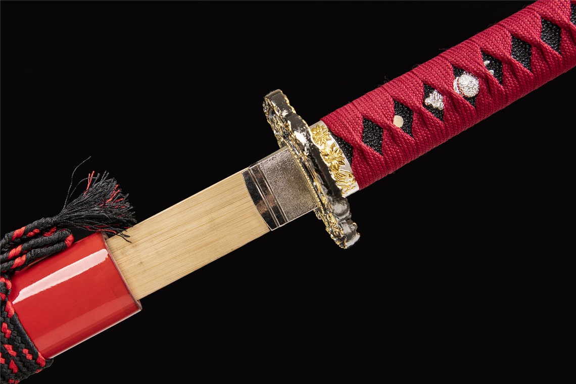 Katana bicolore noir et rouge katana en bois épée de Etsy France