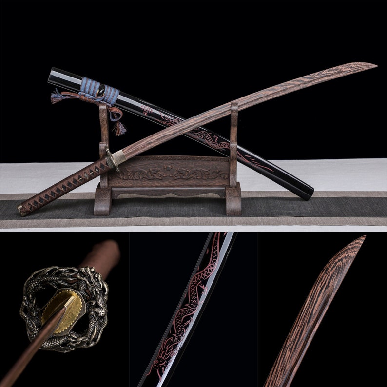 Pink Dragon King Katana,Wooden Katana,Japanese Samurai Sword,Handmade Wooden Sword,Training Sword,Rosewood blade/Bamboo Blade 