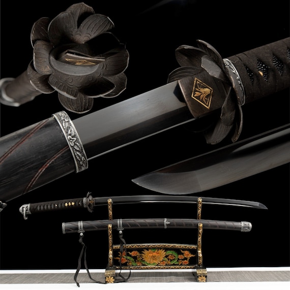 Hand Forged High Manganese Steel Black Katana Real Japanese