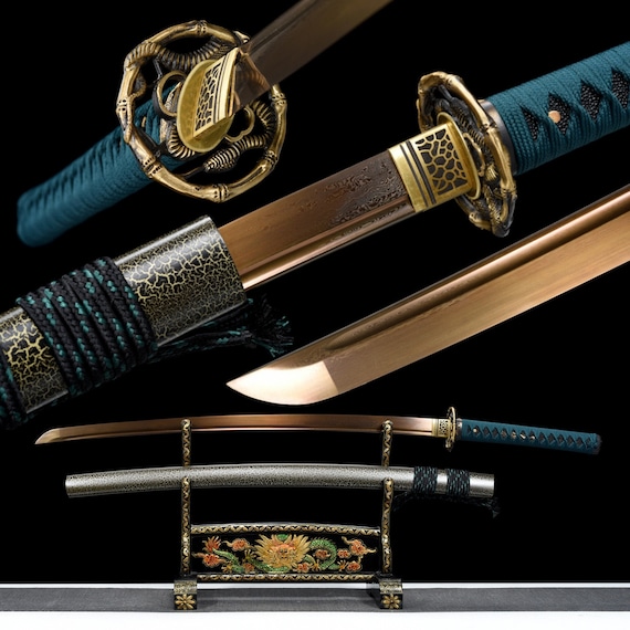 Katana de serpiente dorada, espada samurái japonesa, Katana hecha a mano  real, acero de Damasco, hoja de oro asado -  México