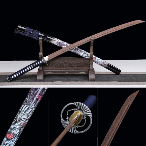 Katana de dragón negro, Katana de madera, espada samurái japonesa, espada  de madera hecha a mano, espada de entrenamiento, hoja de palisandro/hoja de  bambú -  México