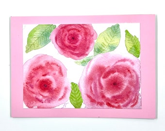 Valentine's Day Greeting Card, Pink bouquet of roses. Original watercolor design