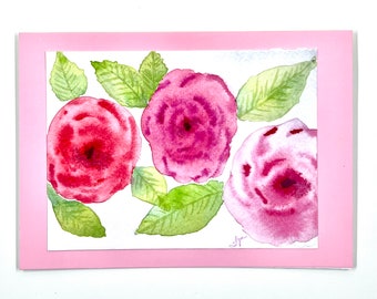 Valentine's Day Greeting Card, Pink bouquet of roses. Original watercolor design