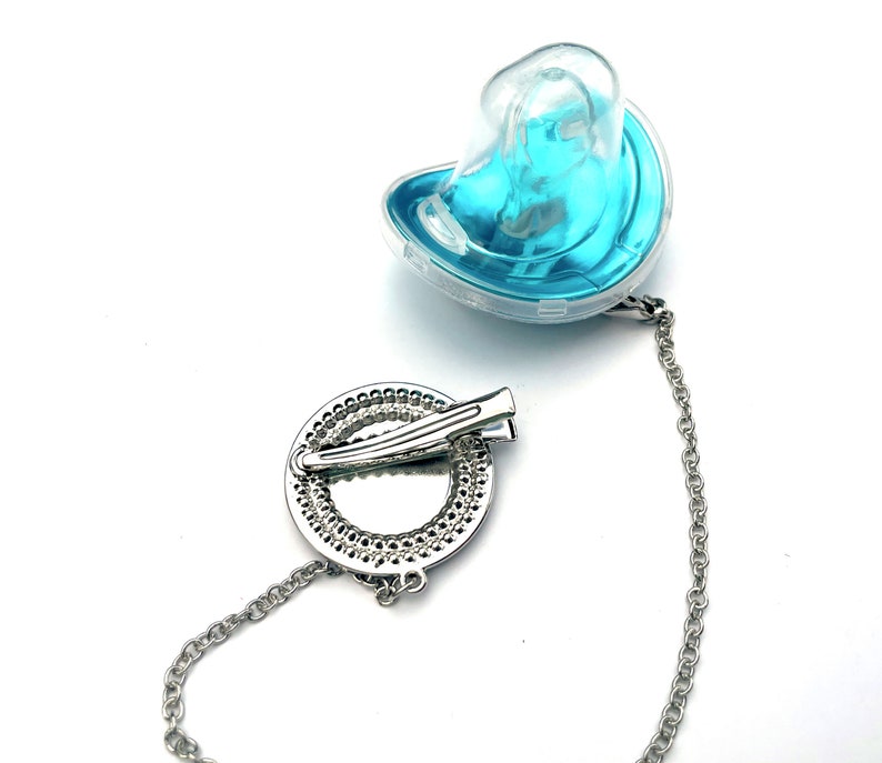 Luxury Bling Evil Eye Baby Pacifier & Clip Teal and Silver Binky Dummy image 3