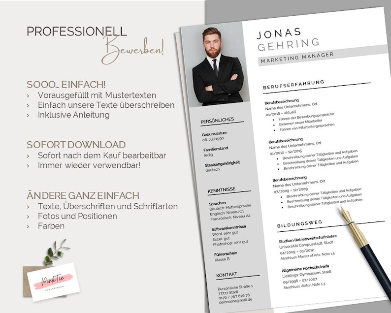 German CV template | Professional application template for Word & Pages image 9