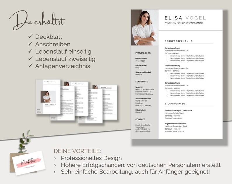 CV Template German | Professional Application Template Word - Etsy