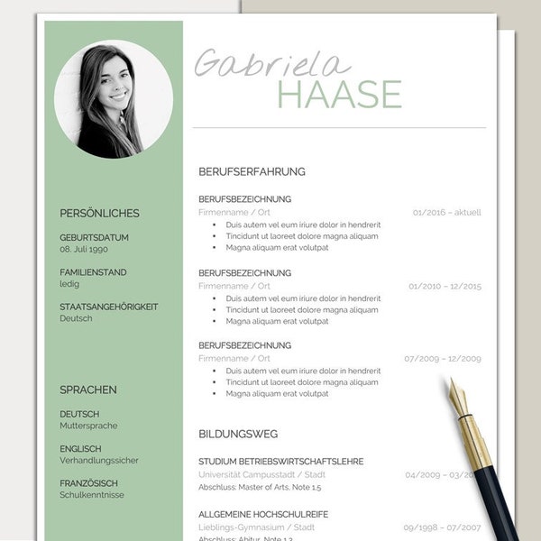 Professional application template | Resume template German Word, Pages, OpenOffice, LibreOffice | CV template modern