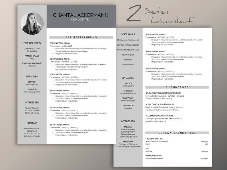 Application template German grey Chantal Curriculum vitae cover cover Professional gold for Word /& Pages Instant download