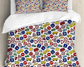 Vintage Road Signs Full Bed Flat Sheet 78 x 96 French /& English Canadian Driving Signals Double Bed Unique Bedding Memorabilia
