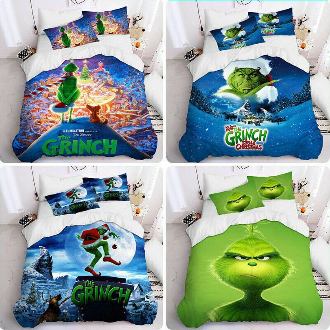 The Grinch Quilt Cover Bedding Set 3PCS Duvet Cover Pillowcase Etsy