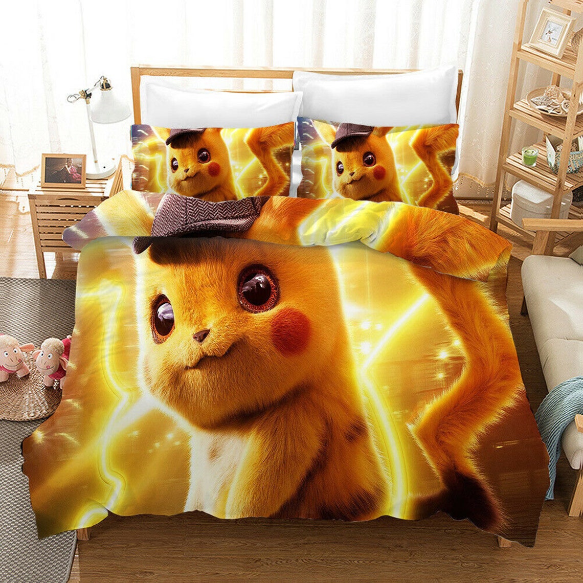 Pikachu Kids Bedding Set 3PCS Duvet Cover Pillowcase Etsy