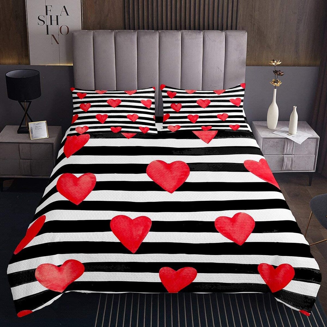 Red Watercolor Hearts Bedding Set 3PCS Duvet Cover Pillowcase Etsy