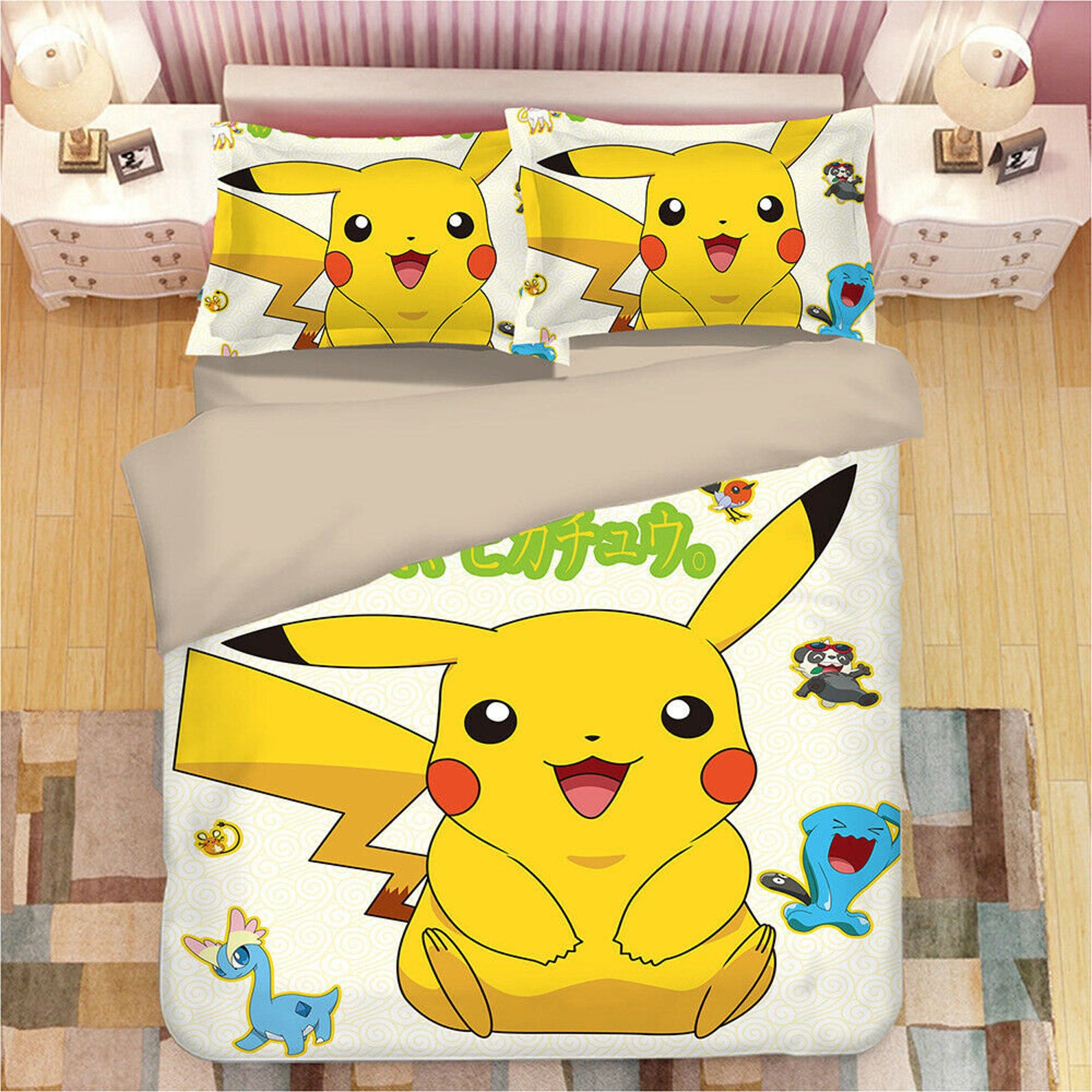 Pikachu Bedding Set 3PCS Duvet Cover Pillowcase Etsy