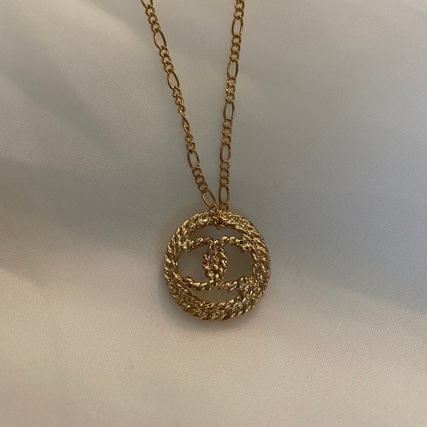 Chanel Repurposed Gold Button - Designer Repurposed Button Necklace - Channel Repurposed Authentic Button Necklave