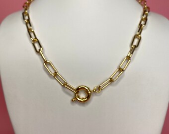 18K Gold Plated Sailers Clasp Collar 18 "Gold Plated Paperclip Chain