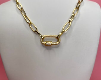 Gargantilla con cierre de mosquetón y circonita cúbica, collar con clip para papel