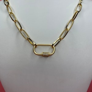 CZ Micro Pave Carabiner Clasp Choker Paper Clip Necklace