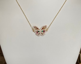 Collar de mariposa micro pavimento relleno de oro de 18k - Colgante de mariposa Cz - Collar de mariposa Mariposa