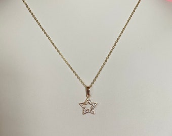 Cz Micro Pave Gold Star Pendant - Collar cúbico de zirconia Micro Pave Star Charm