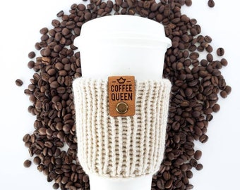 CUSTOM COLOR Chunky knit coffee sleeve/coffee or tea cozy/customizable hot drink sleeve/ fall gift under 10