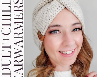 Adult or child size chunky knit earwarmers/solid color twist front headband/sizes 1yr to adult/machine washable/fall gift under 20