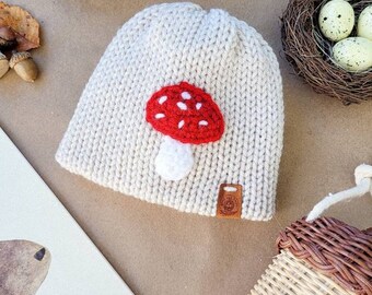 Woodlands mushroom knit hat/custom sizes newborn through adult/gender neutral hat/toadstool handmade hat/fall gift under 30