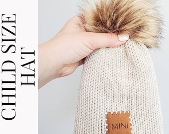 CHILD SIZE  knit hat/custom color/baby patch winter hat/pairs with our mama&Dada hats/pom optional/baby and toddler winter hat/gift under 25