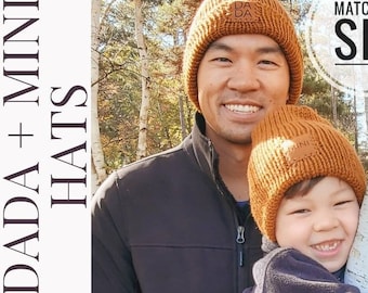 Dada and mini knit hat set/father and son matching winter hat/knit beanie for men/winter knit hat for guys/fathers day for dads under 60