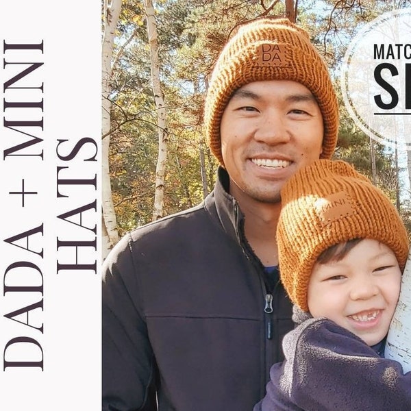 Dada and mini knit hat set/father and son matching winter hat/knit beanie for men/winter knit hat for guys/men's Valentine's gift under 60