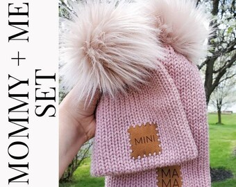 CUSTOM COLOR Mommy and me hat set/mama+mini beanie/newborn to child sizes/customizable winter hats/gift set for moms