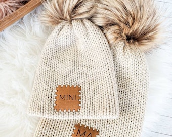 CUSTOM COLOR Mommy and me hat set/mama+mini beanie/available in 4 sizes/newborn to child sizes/customizable color and size fall hats