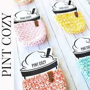 Ice cream pint cozy/sunmer gift under 10/custom color chunky knit ice cream holder/Includes packaging and paper stock insert