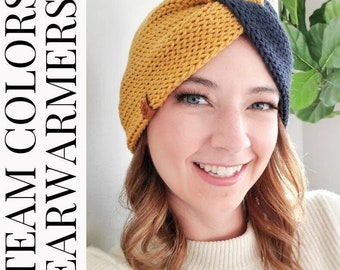 PICK YOUR COLORS team knit earwarmers/adult and child sizes/custom sports colors headband/custom school colors head wrap for winter/