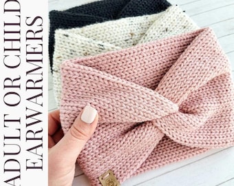 CHOOSE YOUR COLOR Adult or child size chunky knit earwarmers/solid color twist front headband/sizes 1yr to adult/gift under 25