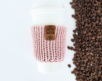 CUSTOM COLOR Chunky knit coffee sleeve/hot drink cozy/customizable travel mug hot drink sleeve/fall cozy gift under 10