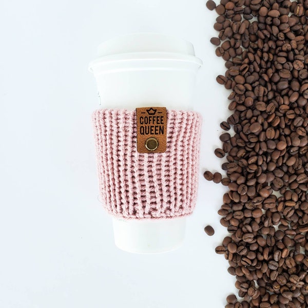 CUSTOM COLOR Chunky knit coffee sleeve/hot drink cozy/customizable travel mug hot drink sleeve/pink Valentine's day gift under 10