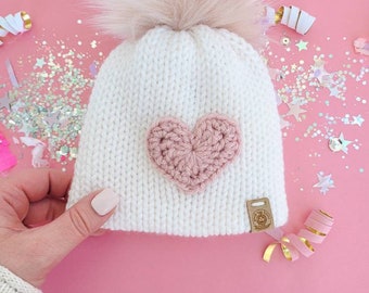 custom double knit heart hat/custom colors/newborn to child sizes/available in adult size/ gift for her under 40