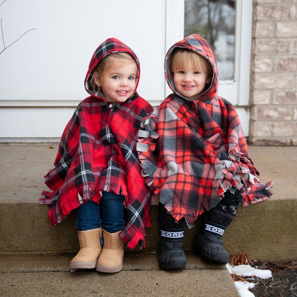 Reversible Fleece Child Poncho | Plaid Fleece Child Poncho | Car Seat Poncho | Hooded Child Poncho