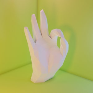 Low Poly Ok Hand -Circle Game -GIANT- Origami Papier Bastelvorlage (Bonus Cameo Cutter Dateien)