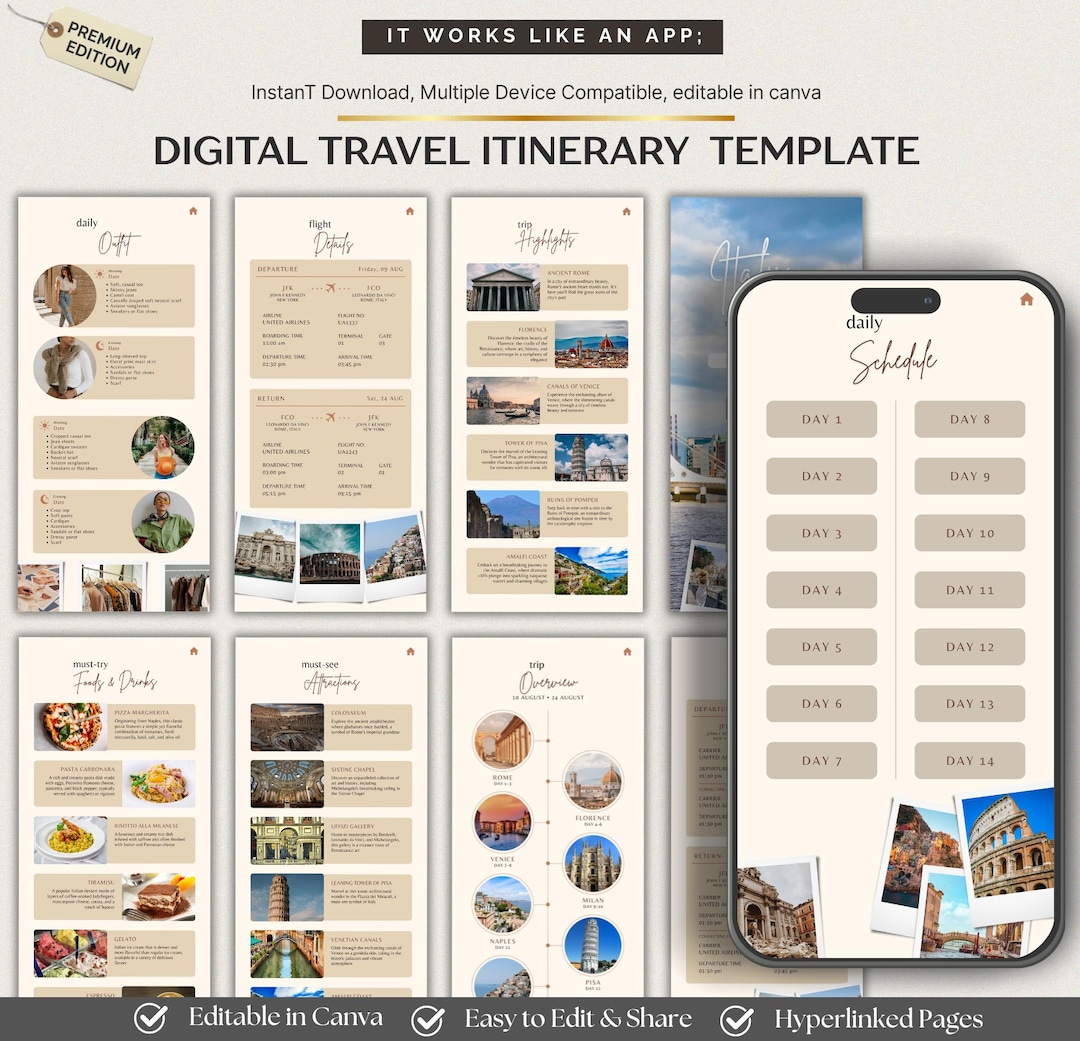 Digital Travel Planning Template, Canva Editable Trip Planner for ...