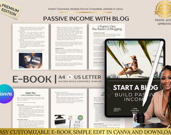 Passive Income with Blogging Ebook, Digital Guide to Monetize a Blog and Build Online Income, Blogger Business Planner
