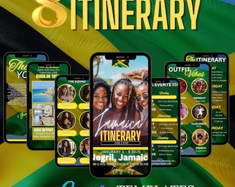 Jamaica Travel Template, Birthday Weekend Itinerary, Canva template,travel itineray, Birthday Invitation, , Digital itinerary, Girls Trip
