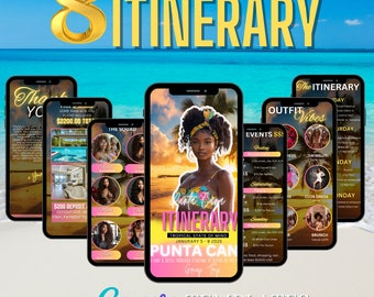 Punta Cana Travel Template, Birthday Weekend Itinerary, Canva template,travel itineray, Birthday Invitation, , Digital itinerary, Girls Trip