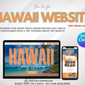 Hawaii Done-For-You Group Travel Website , Travel Agent Website Templates, Canva Travel Agent Templates, Group travel specialist
