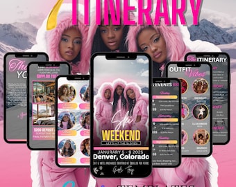Ski Trip Travel Template,Birthday Weekend Itinerary, Canva template,travel itineray, Birthday Invitation, Digital itinerary,Girls Trip