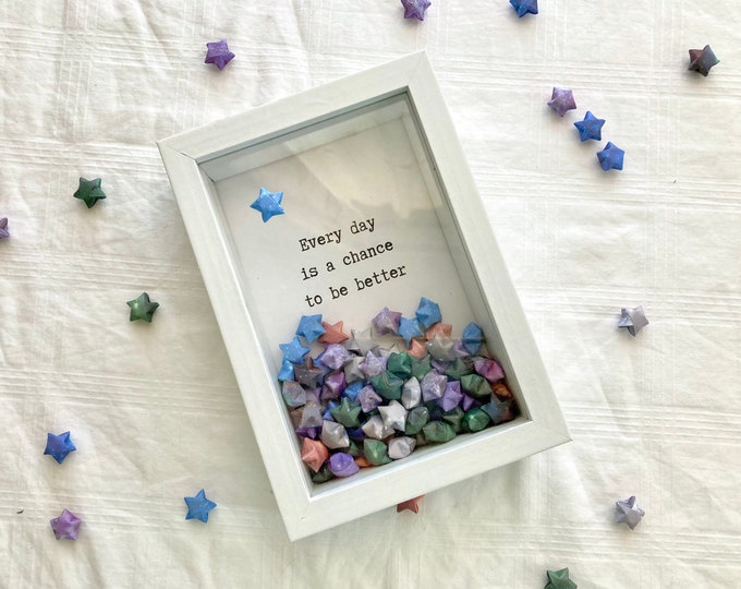 Galaxy Motivational Quote Box Frame With Origami Stars, Japanese Lucky ...