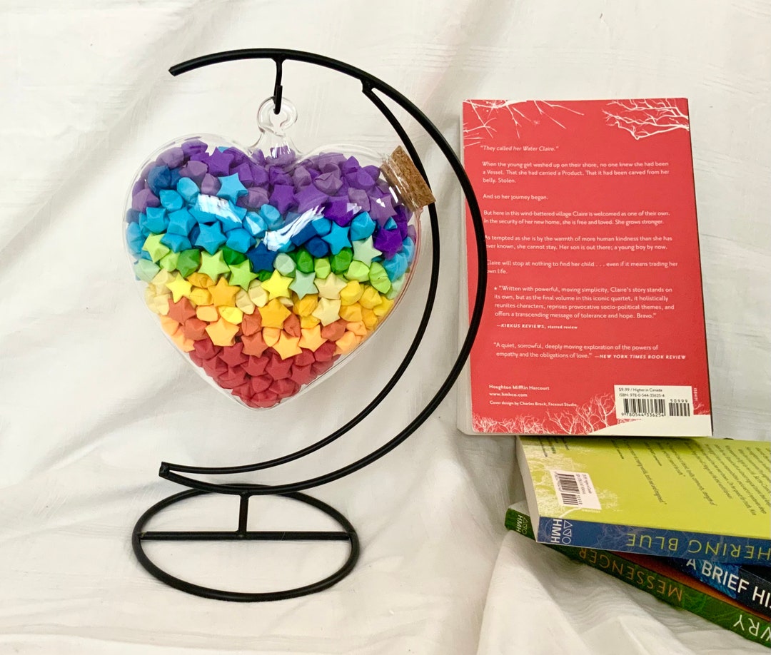 Rainbow Heart Hanging Star Jar, Origami Paper Star Jar, Japanese Lucky ...
