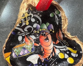 Mardi Gras Crawfish Oyster Shell Ornament